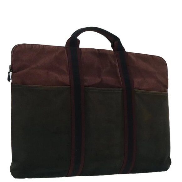 HERMES Hand Bag Canvas Wine Red Black Silver Auth ti2069 - Picture 1 of 16